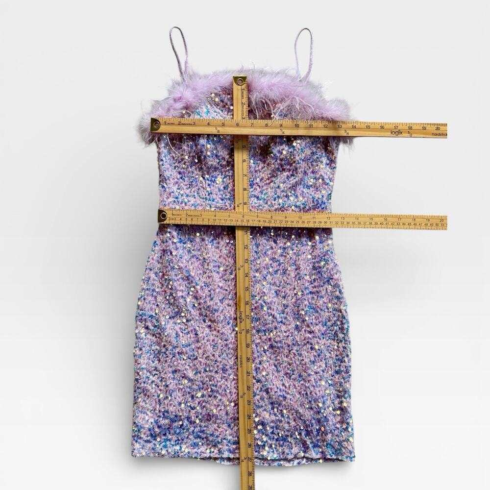 Crystal Doll Sequin Dress Size Medium Purple Feather Trim Y2K Party Formal Mini - Picture 6 of 6